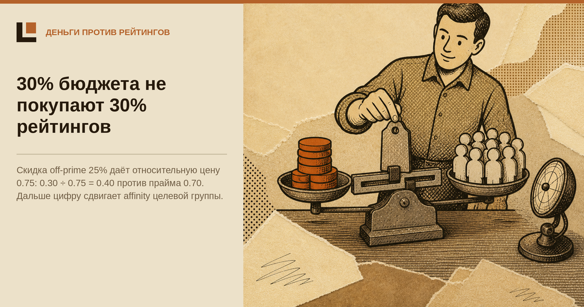 Доля off-prime в ТВ-закупке: деньги против рейтингов